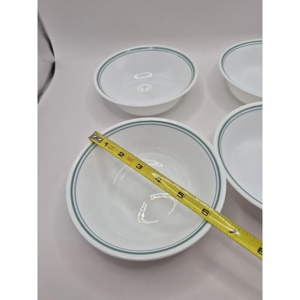 Corelle Country Cottage Green & Blue Rim Cereal Soup Bowls Set of 4 Vintage